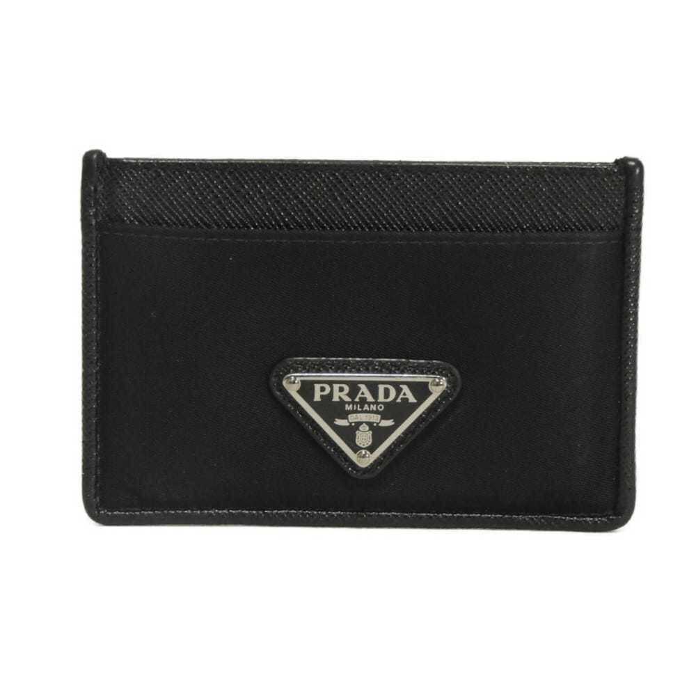 Prada card case, Tessuto Saffiano leather, holder, black, triangle logo, nylo...